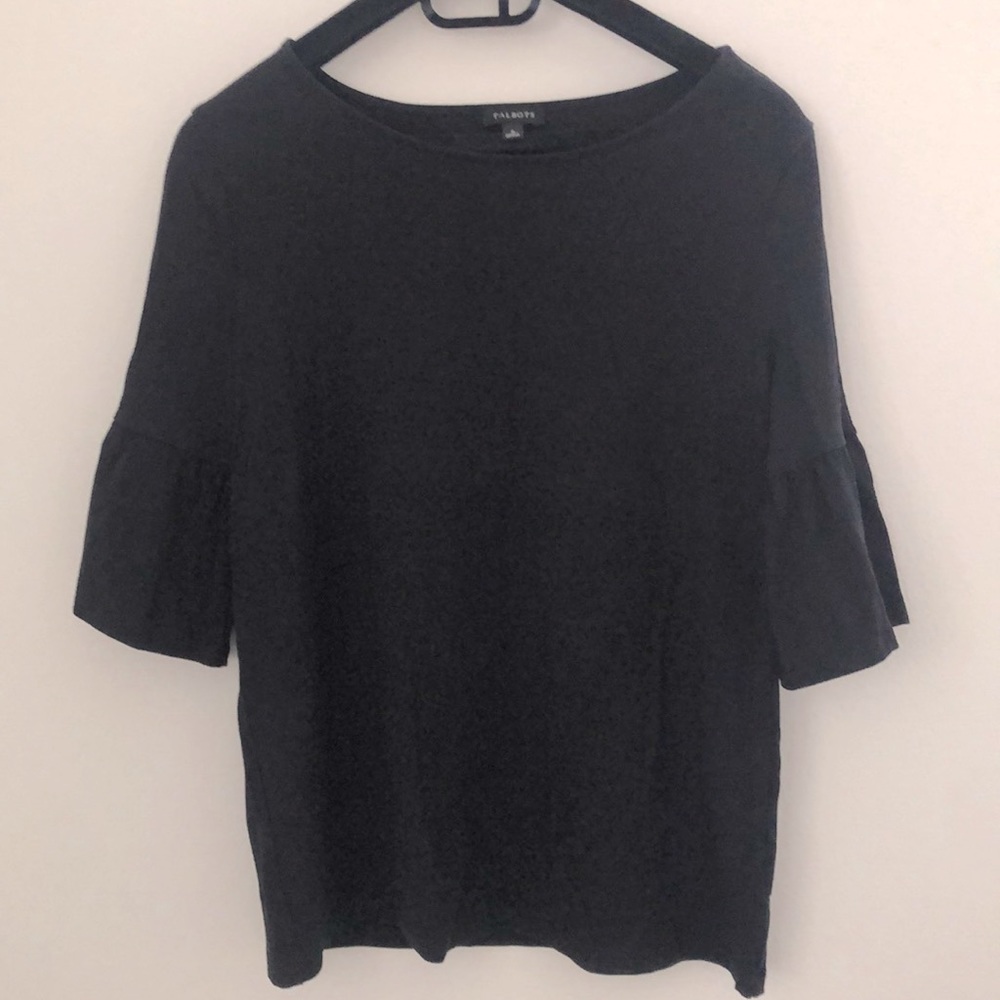 Talbots black top with ruffles on quarter length sleeves. Never been worn! Sz S